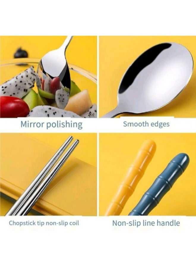 Generic - 4PCS Portable Cutlery Set Chopsticks Spoon Fork Set Cutlery Set With Box - Image 1