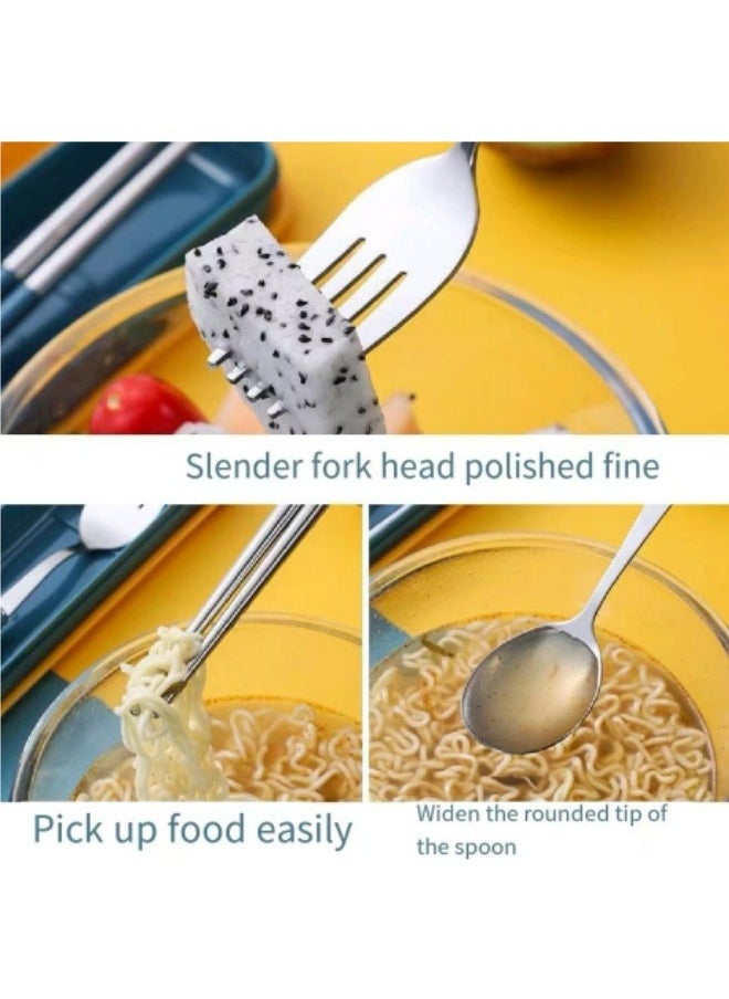 Generic - 4PCS Portable Cutlery Set Chopsticks Spoon Fork Set Cutlery Set With Box - Image 1