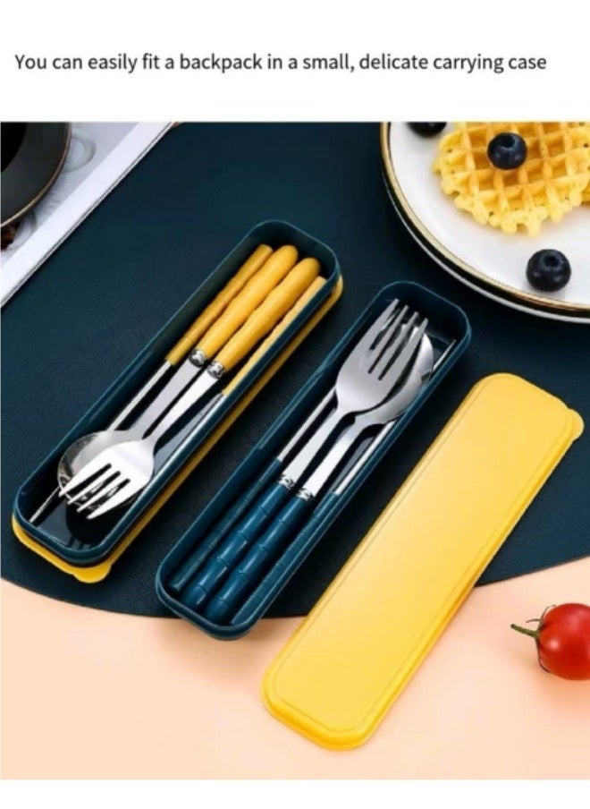 Generic - 4PCS Portable Cutlery Set Chopsticks Spoon Fork Set Cutlery Set With Box - Image 1