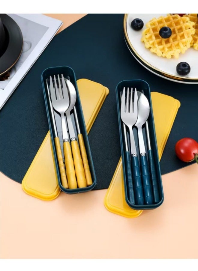 Generic - 4PCS Portable Cutlery Set Chopsticks Spoon Fork Set Cutlery Set With Box - Image 1