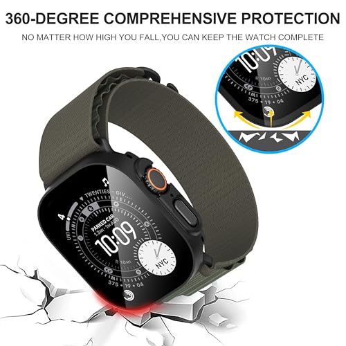 Diruite Suoman 2-Pack for Apple Watch Ultra 3/2/1 49mm Case, Ultra-Thin Tempered Glass Screen Protector, All-Around PC Protection Cover for iWatch Ultra 49mm 3/2/1r - Black - Image 5