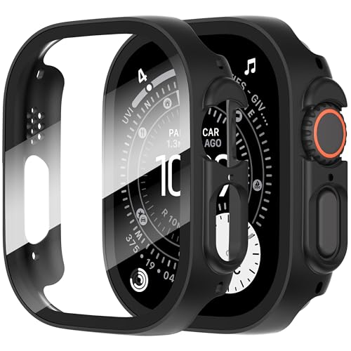 Diruite Suoman 2-Pack for Apple Watch Ultra 3/2/1 49mm Case, Ultra-Thin Tempered Glass Screen Protector, All-Around PC Protection Cover for iWatch Ultra 49mm 3/2/1r - Black - Image 1