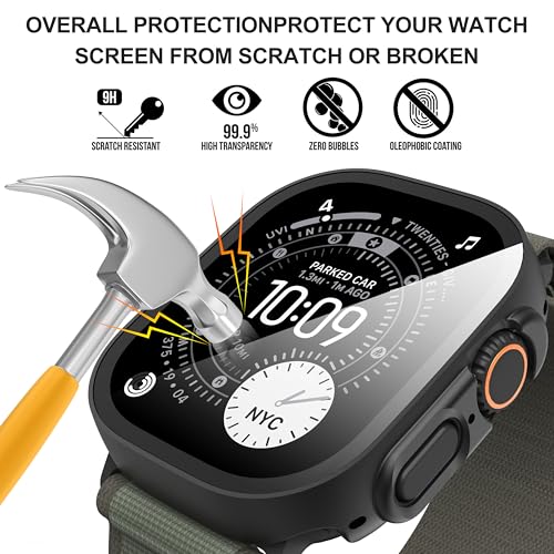Diruite Suoman 2-Pack for Apple Watch Ultra 3/2/1 49mm Case, Ultra-Thin Tempered Glass Screen Protector, All-Around PC Protection Cover for iWatch Ultra 49mm 3/2/1r - Black - Image 4