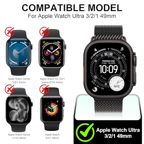Diruite Suoman 2-Pack for Apple Watch Ultra 3/2/1 49mm Case, Ultra-Thin Tempered Glass Screen Protector, All-Around PC Protection Cover for iWatch Ultra 49mm 3/2/1r - Black - Image 2