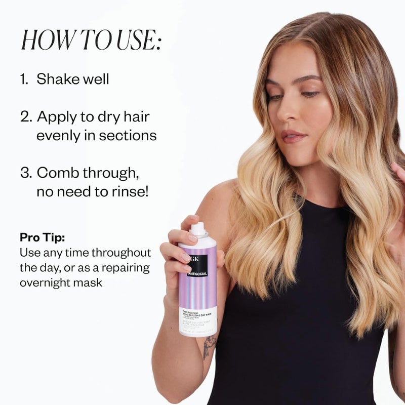 IGK Antisocial No-Rinse Overnight Dry Hair Treatment Mask Travel Size | Bond-Building Repairs, Smoothes and Softens Hair | Vegan + Cruelty-Free | 1.7 Oz (Pack of 2) - Image 3
