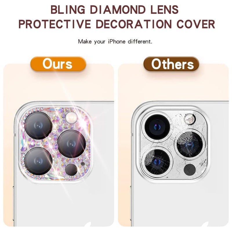 Cavdycidy Bling Diamond Camera Lens Protector Compatible with iPhone 16 Pro ï¼† iPhone 16 Pro Max, Metal Glitter Gem Camera Coverï¼Œ9H Tempered Glass lens full Screen Sparkle Rhinestone Protector - Image 4
