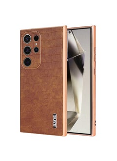 ICARLUS For Samsung Galaxy S23 Ultra 5G Case Electroplating Crocodile Texture PU+TPU Phone Cover Brown  - Image 1