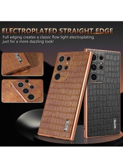 ICARLUS For Samsung Galaxy S23 Ultra 5G Case Electroplating Crocodile Texture PU+TPU Phone Cover Brown  - Image 4