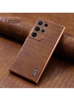ICARLUS For Samsung Galaxy S23 Ultra 5G Case Electroplating Crocodile Texture PU+TPU Phone Cover Brown  - Image 5
