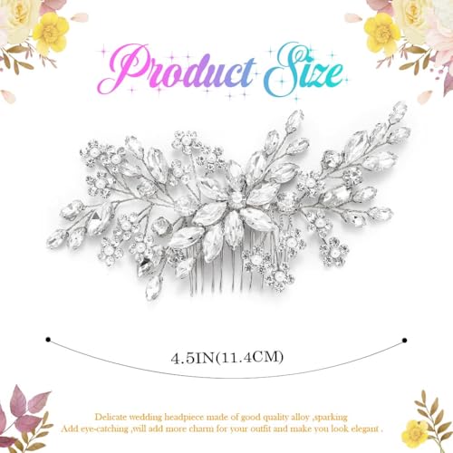 Catery Crystal Bridal Hair Combs Rhinestones Hairpieces Flower Wedding Clips Accessories for Brides and Women Pack of 1(Silver) - Image 3