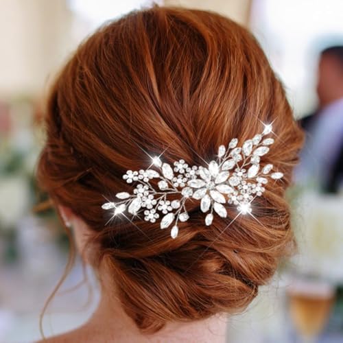 Catery Crystal Bridal Hair Combs Rhinestones Hairpieces Flower Wedding Clips Accessories for Brides and Women Pack of 1(Silver) - Image 2