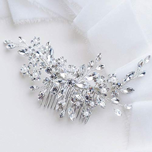 Catery Crystal Bridal Hair Combs Rhinestones Hairpieces Flower Wedding Clips Accessories for Brides and Women Pack of 1(Silver) - Image 1