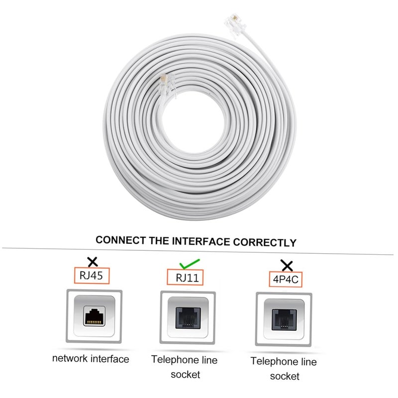 كابل تمديد هاتف بطول 20 متر مع موصل قابس كمبيوتر للهواتف الأرضية وأجهزة المودم، نقل الصوت، تركيب سهل، موثوقية عالية - Image 4