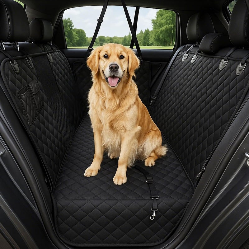 fidozen Dog Car Seat Cover for Back Seat with Visual Mesh Window - 100% Waterproof & Scratchproof 600D Oxford Dog Hammock for Car, Truck, SUV - Non-Slip Pet Seat Cover with Side Flaps, Universal Fit - Image 1