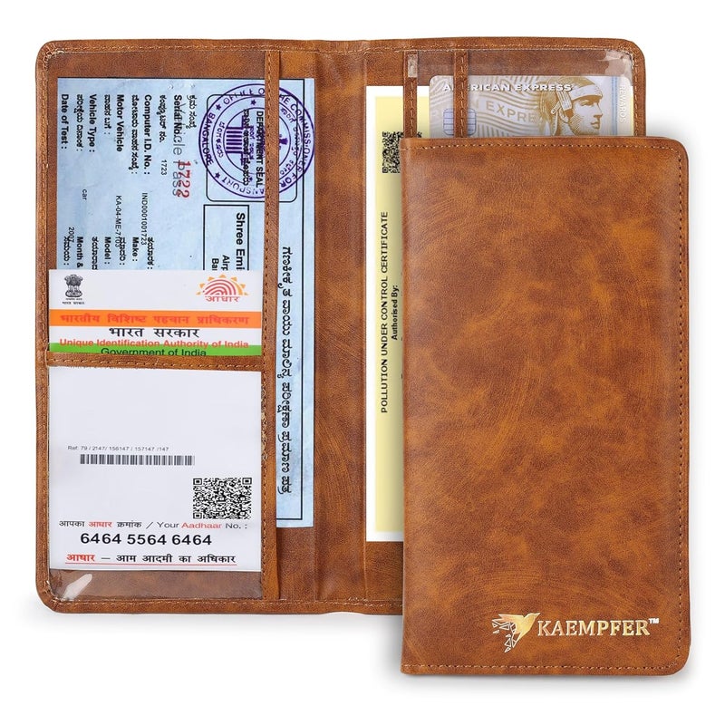 Kaempfer Premium Car Document Holder | Faux Leather File Folder for RC Book, License, Insurance | Vehicle Document File Wallet & Auto Organizer (Car Document Holder-Tan) - Image 4
