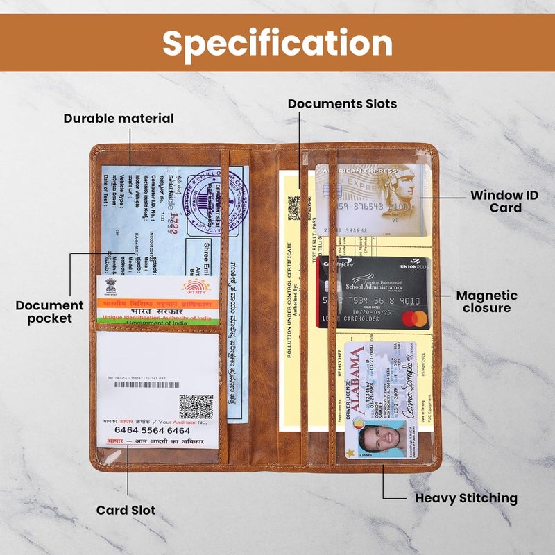 Kaempfer Premium Car Document Holder | Faux Leather File Folder for RC Book, License, Insurance | Vehicle Document File Wallet & Auto Organizer (Car Document Holder-Tan) - Image 5