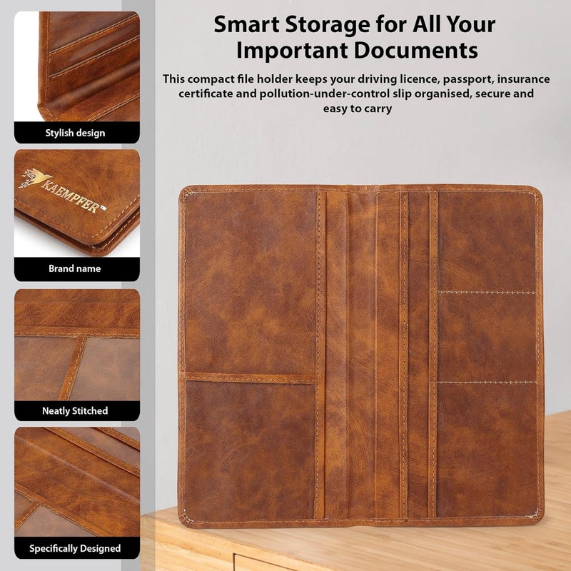 Kaempfer Premium Car Document Holder | Faux Leather File Folder for RC Book, License, Insurance | Vehicle Document File Wallet & Auto Organizer (Car Document Holder-Tan) - Image 3