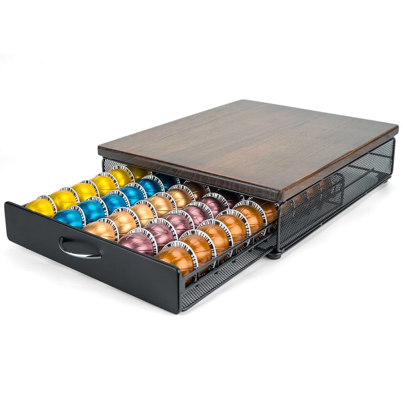 HiveNets for Vertuo Coffee Capsule Storage Drawer Compatible with Nespresso Vertuoline Pods Holder Metal and Wood Top Organizer can hold 50 Pods - Image 2