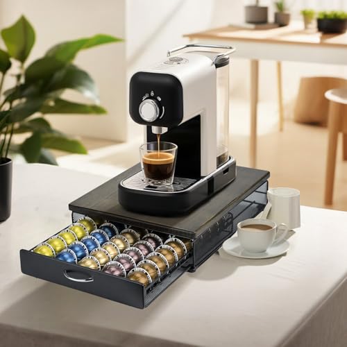 HiveNets for Vertuo Coffee Capsule Storage Drawer Compatible with Nespresso Vertuoline Pods Holder Metal and Wood Top Organizer can hold 50 Pods - Image 3