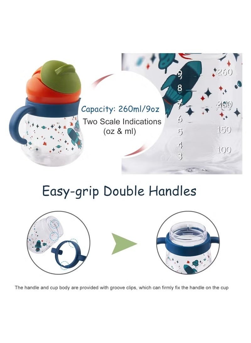Gonice Sippy Cup for Baby, Sippy Cup for Baby 6-12 Months, Weighted Straw Non Spill Cup for Toddlers, Baby Straw Cup with Handles, Spill-Proof, Leak-Proof Soft Spout Cup 260ml, BPA Free (Blue) - Image 2