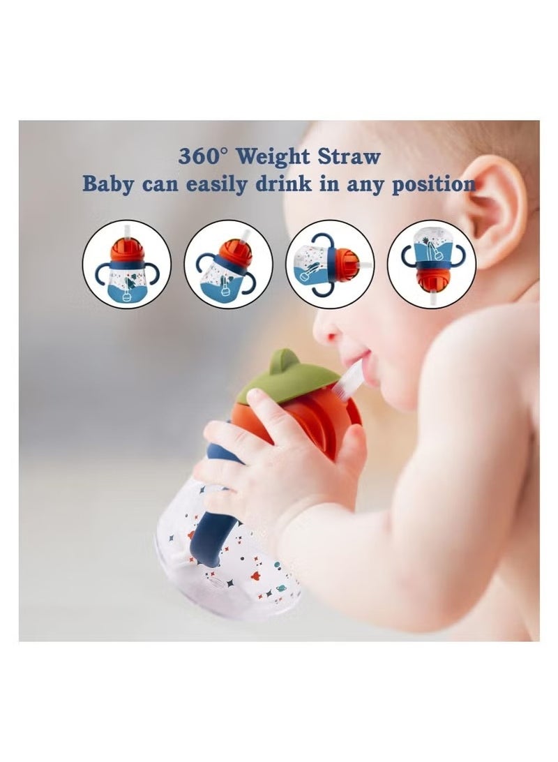 Gonice Sippy Cup for Baby, Sippy Cup for Baby 6-12 Months, Weighted Straw Non Spill Cup for Toddlers, Baby Straw Cup with Handles, Spill-Proof, Leak-Proof Soft Spout Cup 260ml, BPA Free (Blue) - Image 4