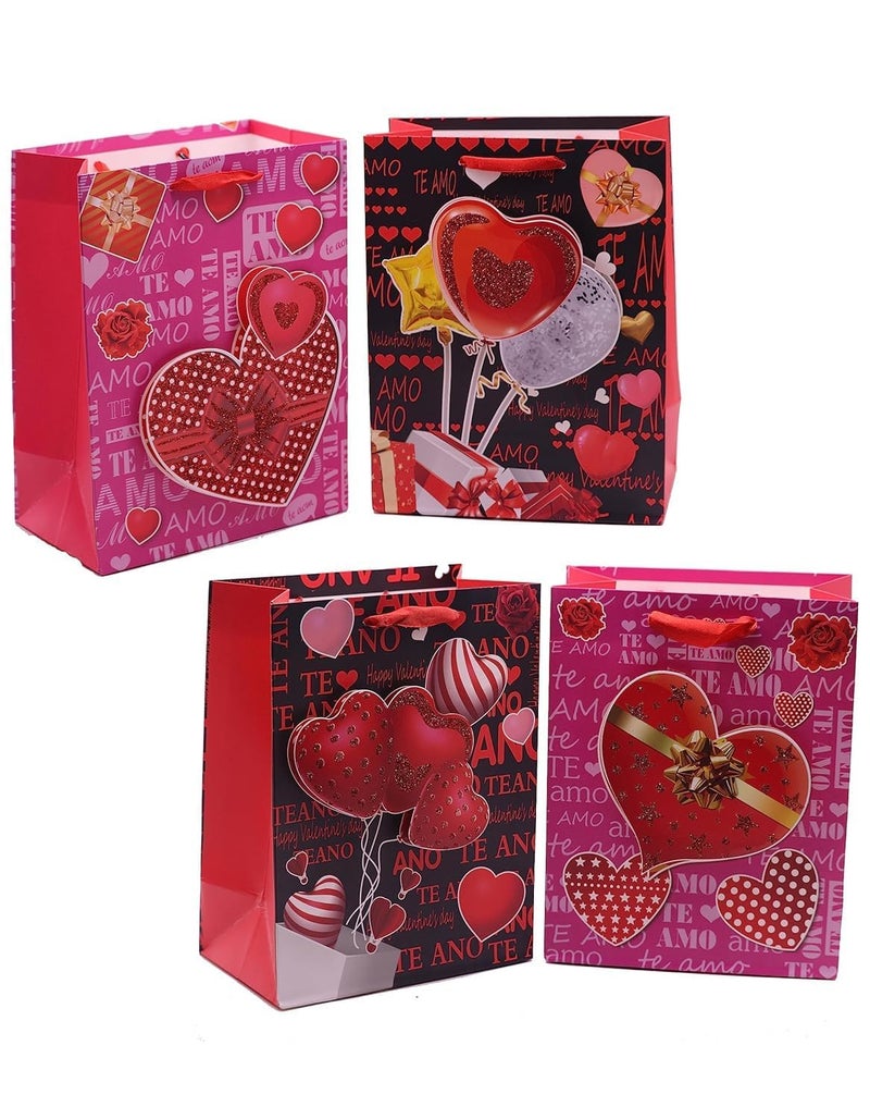 LEKORED 3D Multi Valentines Day Rose Love Cardboard Gifts Paper Bags for Gifting People with Rich Taste on CollageSchoolAnniversaryBirthday Parties and Wedding Candy BagSet of 4 - Image 1