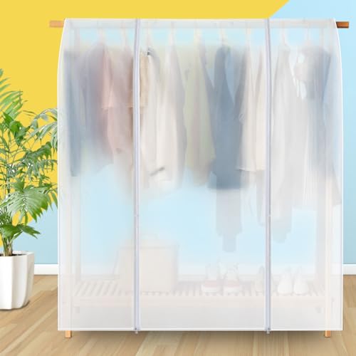 HLC Clothes Rack Cover HLC 52" Garment Rack Cover Large PEVA Translucent Clothing Dustproof/Waterproof Cover With 2 Durable Zipper Protector for Suits, Coats, Sweaters, Shirts (Not Including Frame） - Image 2