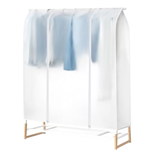 HLC Clothes Rack Cover HLC 52" Garment Rack Cover Large PEVA Translucent Clothing Dustproof/Waterproof Cover With 2 Durable Zipper Protector for Suits, Coats, Sweaters, Shirts (Not Including Frame） - Image 1