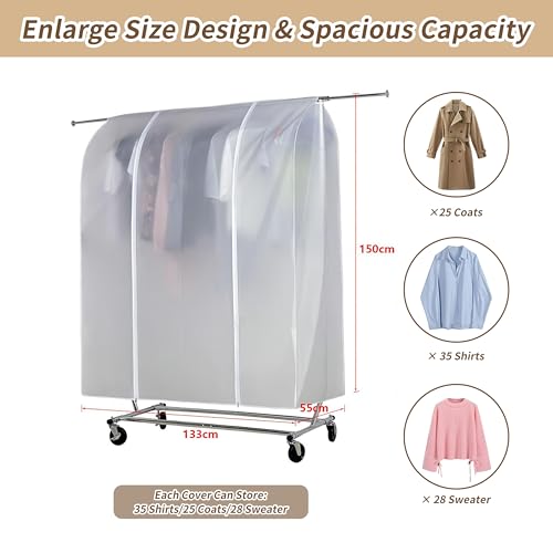 HLC Clothes Rack Cover HLC 52" Garment Rack Cover Large PEVA Translucent Clothing Dustproof/Waterproof Cover With 2 Durable Zipper Protector for Suits, Coats, Sweaters, Shirts (Not Including Frame） - Image 3