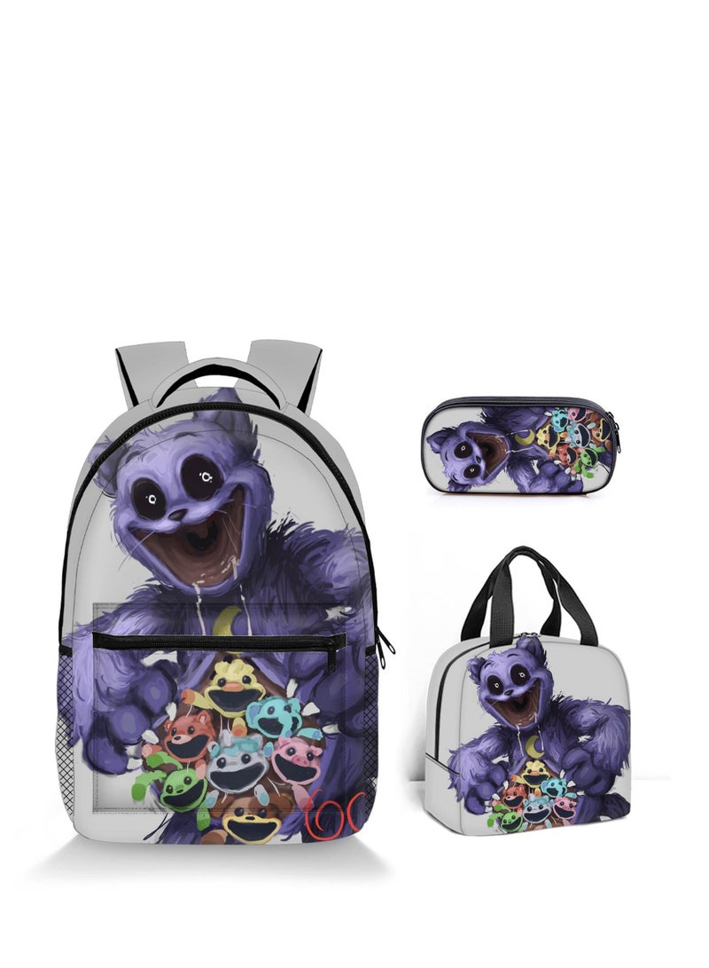 Y&D 3-piece set Smiling Critters Anime Backpacks Smiling Critters Lightweight Backpacks Meal Bags Pen Bags Cute CatNap Cartoon Stuffed Anime Smiling Critters backbags - Image 1