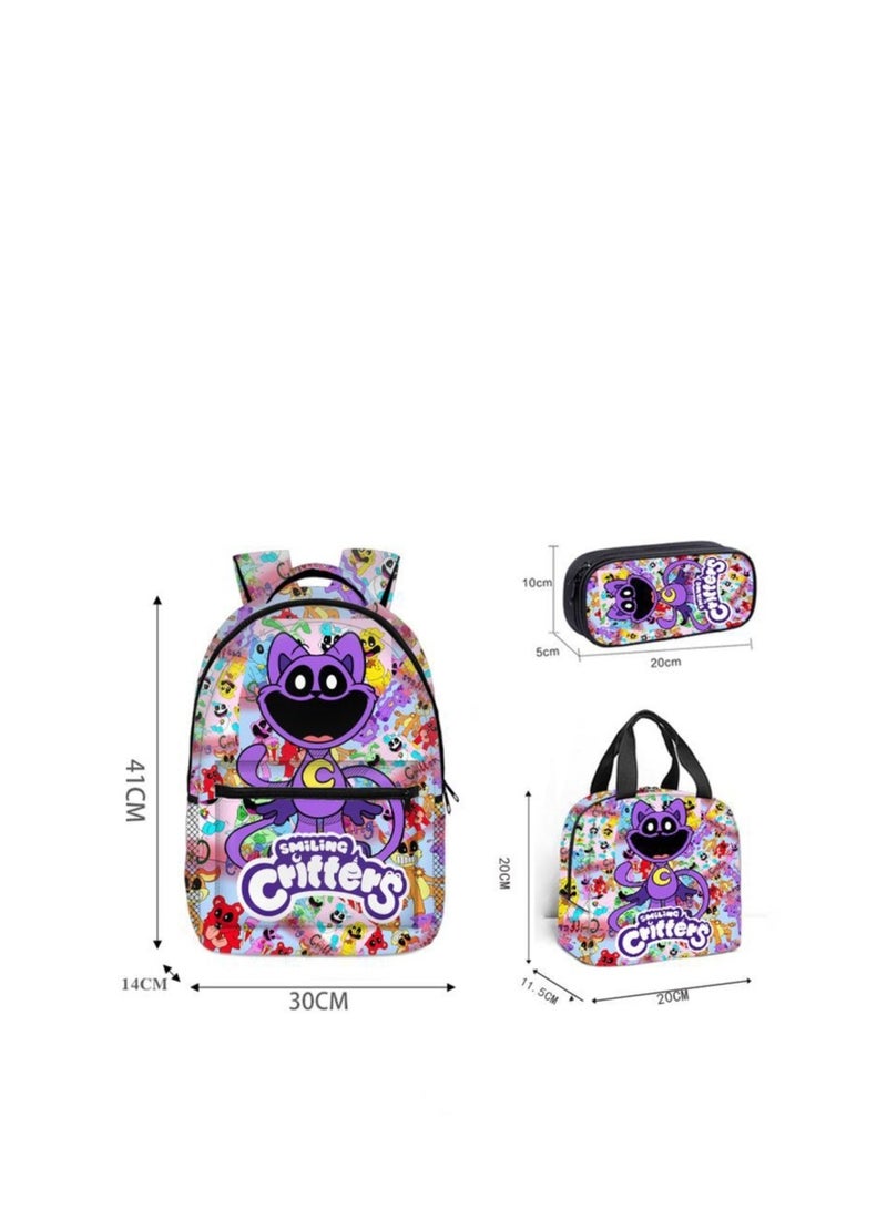 Y&D 3-piece set Smiling Critters Anime Backpacks Smiling Critters Lightweight Backpacks Meal Bags Pen Bags Cute CatNap Cartoon Stuffed Anime Smiling Critters backbags - Image 2