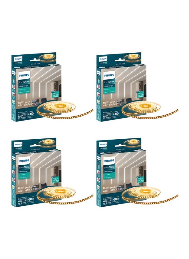 PHILIPS LED Profile Light for Ceiling | 5-Meter 120 LED Strip Light for Home Decoration | Even Glow, Warm White | Pack of 4 (Driver Required Separately) - Image 1