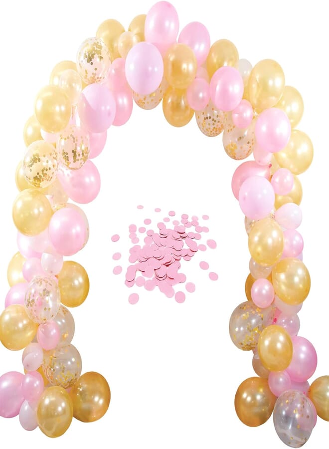 Live It Up! Party Supplies Pink & Gold Balloon Arch Garland 112 Piece Decoration Kit and Pink Tissue Dot Confetti Set 