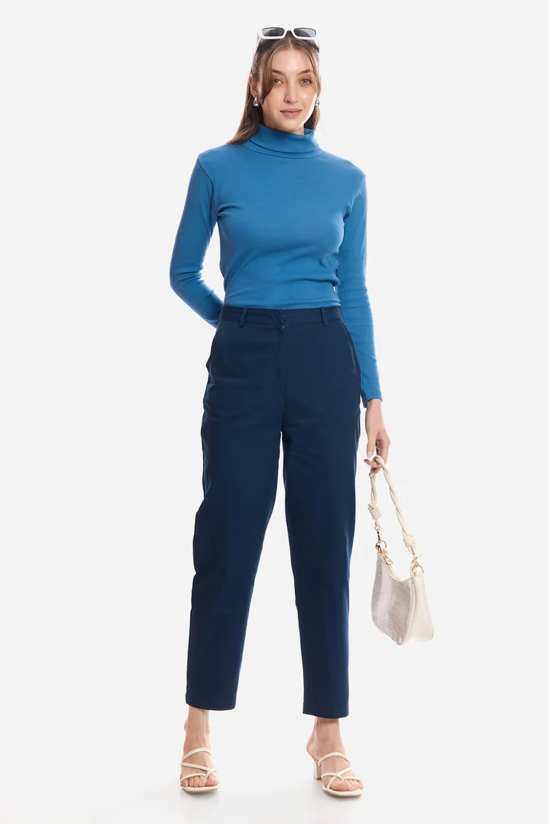 Virgio Solid Cotton Tapered Fit Formal Pants for Women