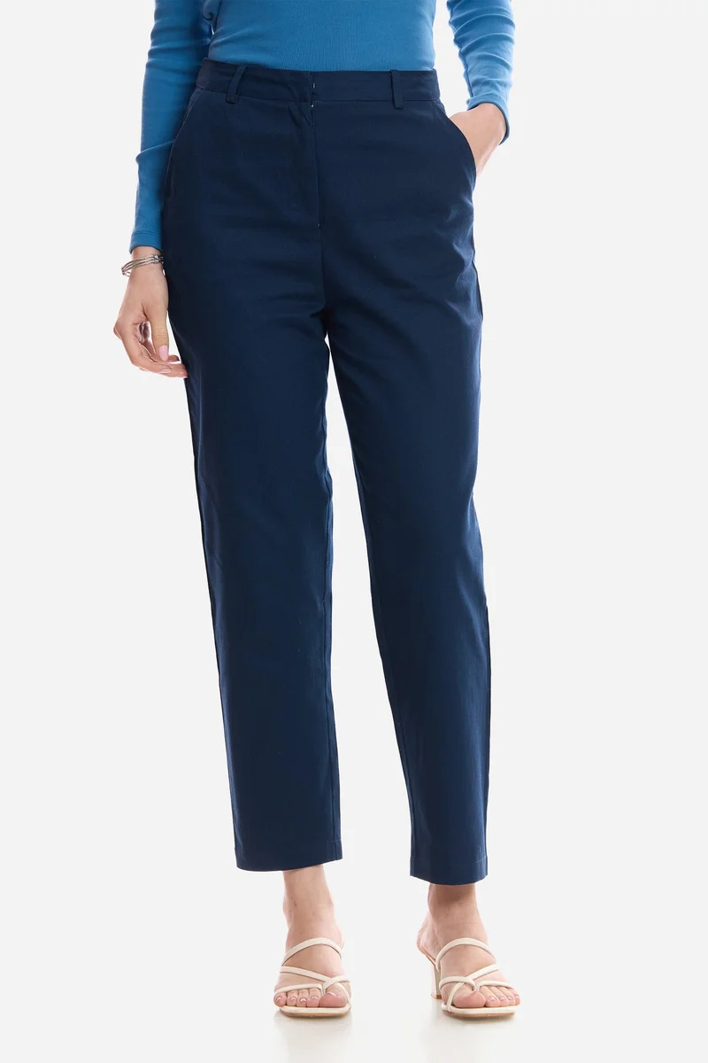 Virgio Solid Cotton Tapered Fit Formal Pants for Women