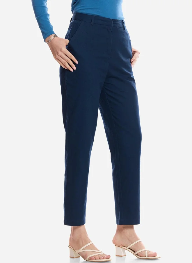 Virgio  Virgio Women High-Rise Navy Blue Formal Trousers for Women | Best Price UAE