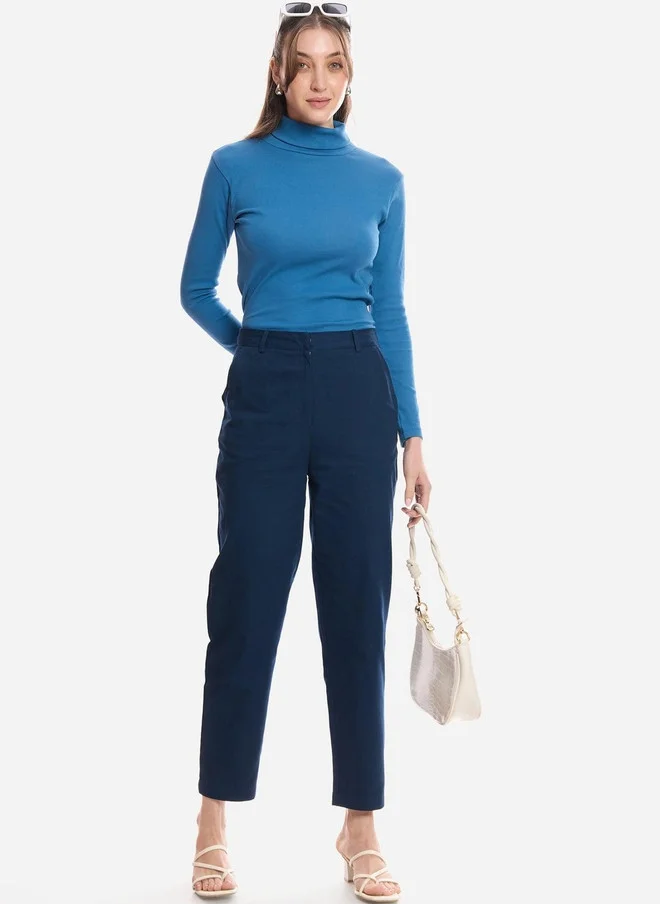 Virgio  Virgio Women High-Rise Navy Blue Formal Trousers for Women | Best Price UAE