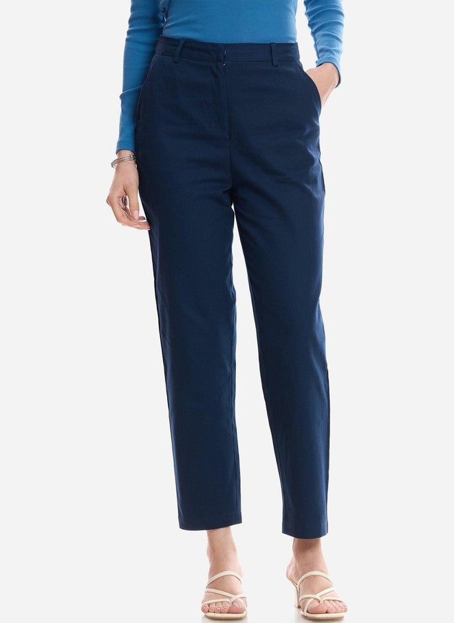 Virgio Women High-Rise Navy Blue Formal Trousers - Image 1