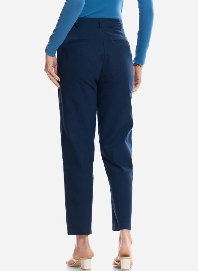 Virgio  Virgio Women High-Rise Navy Blue Formal Trousers for Women | Best Price UAE