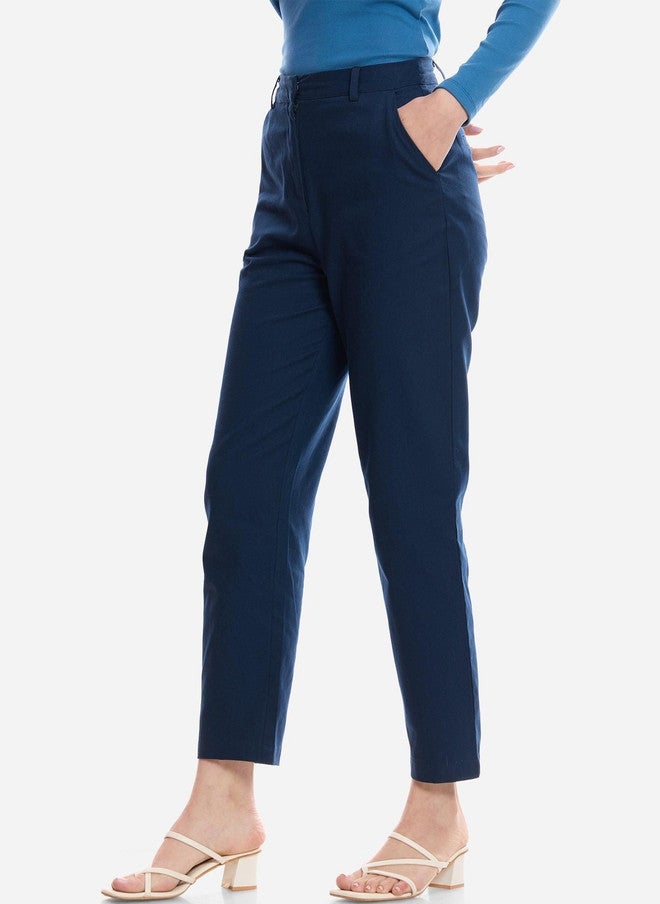 Virgio Women High-Rise Navy Blue Formal Trousers - Image 2