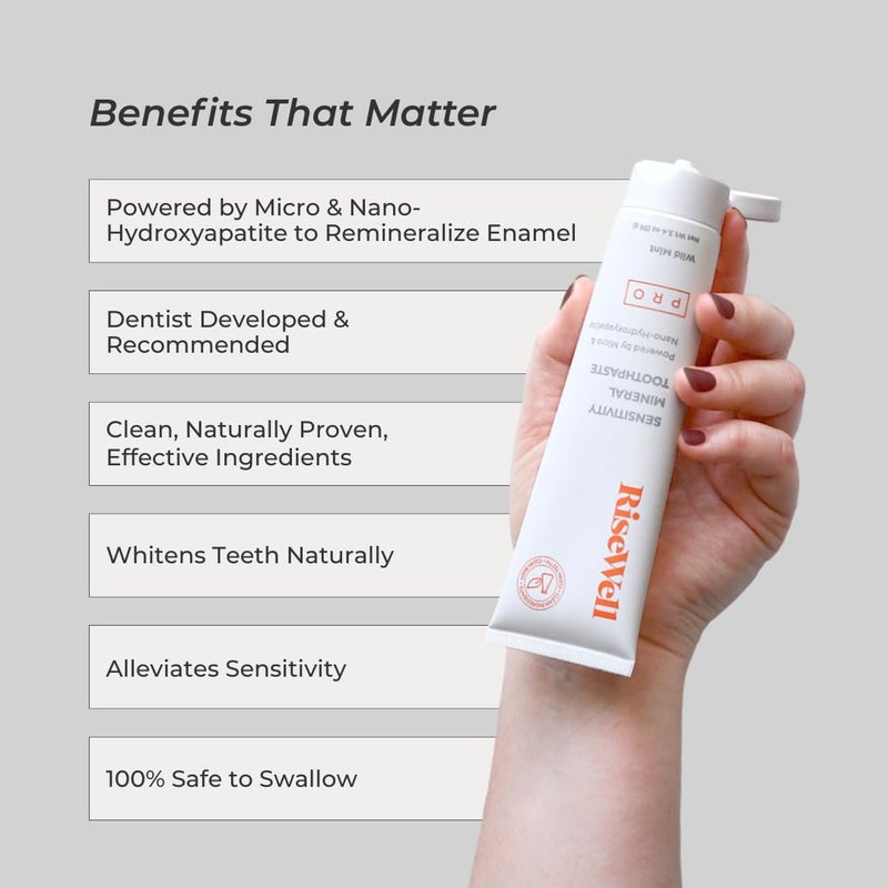 RiseWell PRO Mineral Toothpaste - Micro & Nano Hydroxyapatite Toothpaste for Tooth Remineralization & Alleviate Sensitivity - No Added Fluoride, Safe to Swallow, Natural Teeth Whitening (Wild Mint) - Image 2