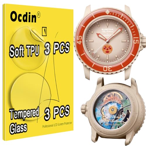 Ocdin Blancpain X Swatch Premium Screen Protector Watch Protective Film Set Anti Scratch Crystal Soft Cover Film and Tempered Back Film (3 TPU& 3 Glass) - Image 5