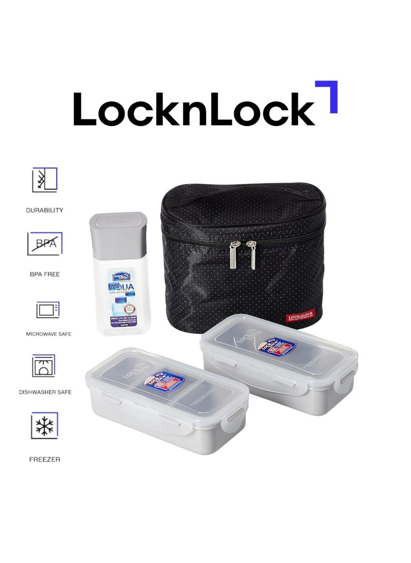 LOCK & LOCK LocknLock 3PC Insulated Lunch Bag Set - Black, Airtight and BPA-Free Containers with Water Bottle  - Image 1