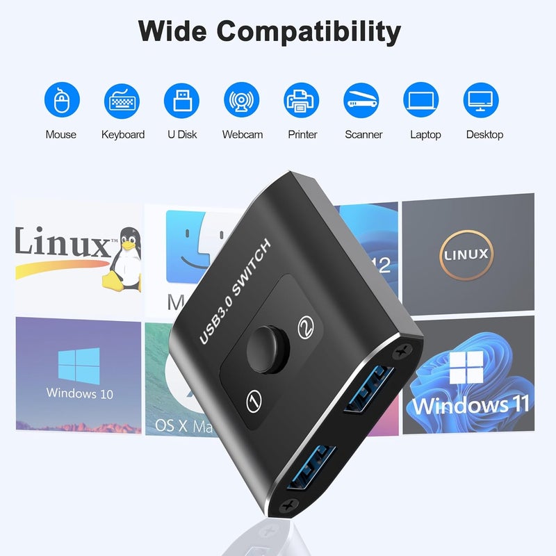 Closs USB Switch, USB 3.0 Switch Selector, Bi-Directional USB Switch 1 in 2 Out/ 2 in 1 Out, USB Switcher 2 Computers Share 1 USB Devices for Printer, Keyboard, Scanner, Mouse, Compatible with Mac/Win/Linux - Image 2