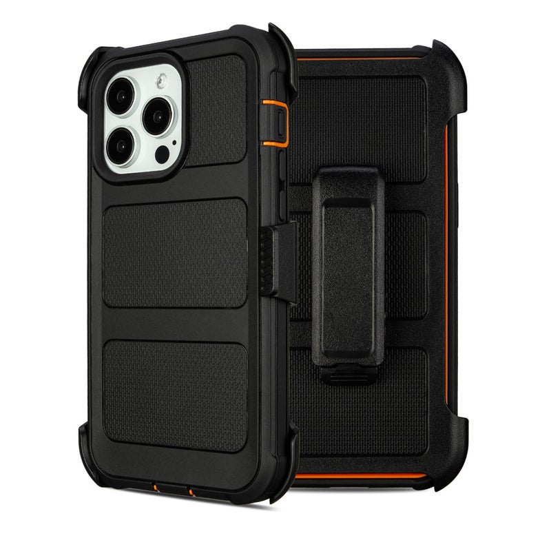 Saiboro for Defender Phone Case iPhone 13 Pro Case with Clip Holster,Heavy Duty Rugged Full-Body Protective,3 Layers of Sturdy,Military-Grade Shockproof Cover for iPhone Pro 13 Cases Defender(Black & Orange) - Image 1