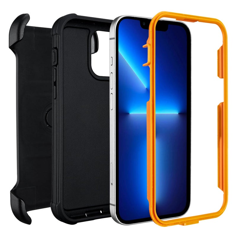Saiboro for Defender Phone Case iPhone 13 Pro Case with Clip Holster,Heavy Duty Rugged Full-Body Protective,3 Layers of Sturdy,Military-Grade Shockproof Cover for iPhone Pro 13 Cases Defender(Black & Orange) - Image 3