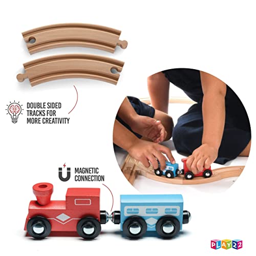 Play22 Wooden Train Tracks - 52 PCS + 2 Bonus Car Toy Trains - for Kids is Compatible with Thomas Wooden Railway Systems and All Major Brands - Original - Image 3