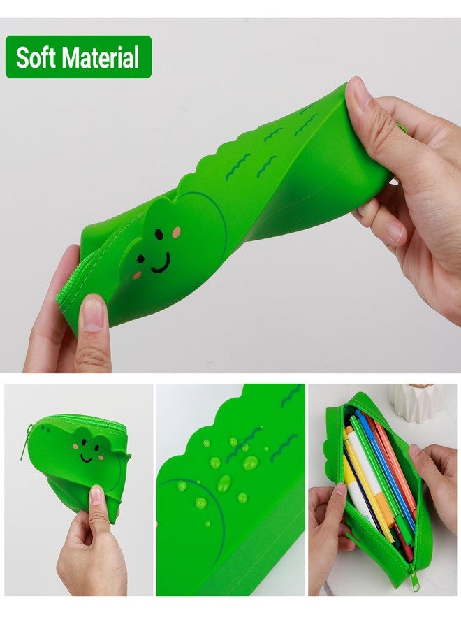 Umbrotiger Crocodile Silicone Pencil Case - Resilient Water-Repellent Pen Holder for Artists & Office, Reusable Alligator Design Storage Bag with Green Cleaning Cloth, 8.66 Inch - Image 3