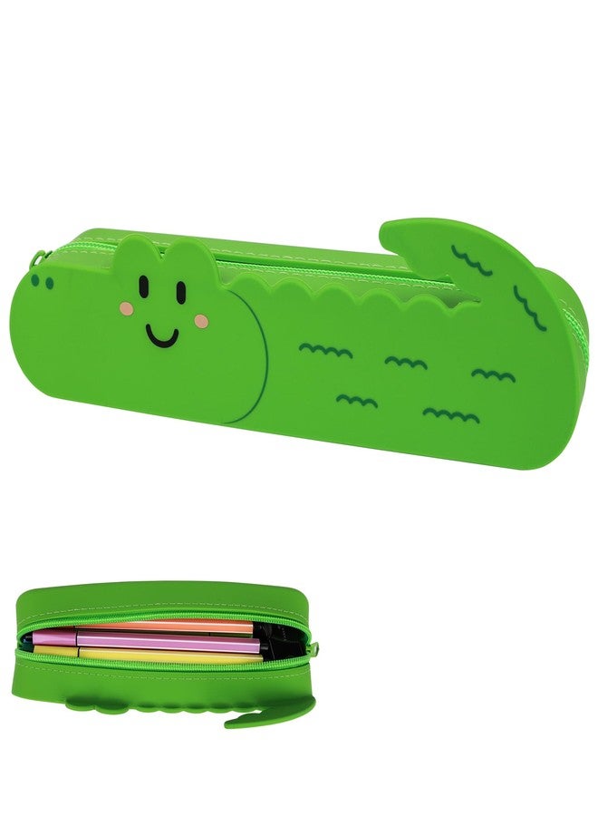 Umbrotiger Crocodile Silicone Pencil Case - Resilient Water-Repellent Pen Holder for Artists & Office, Reusable Alligator Design Storage Bag with Green Cleaning Cloth, 8.66 Inch - Image 1