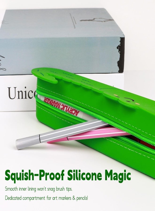 Umbrotiger Crocodile Silicone Pencil Case - Resilient Water-Repellent Pen Holder for Artists & Office, Reusable Alligator Design Storage Bag with Green Cleaning Cloth, 8.66 Inch - Image 5